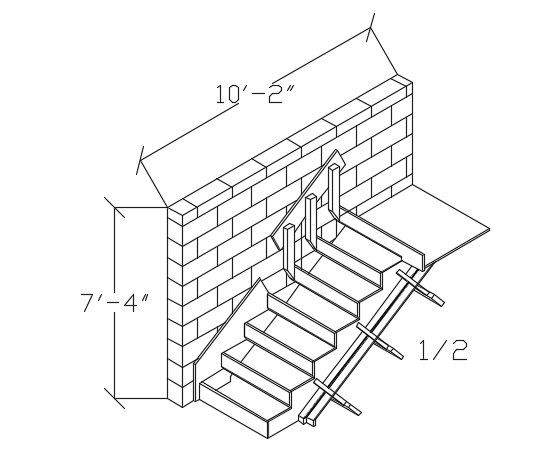 80’x75’ house building wall cum staircase cad drawing is given