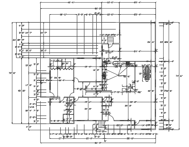 80’x75’ residential house 2d plan AutoCAD drawing