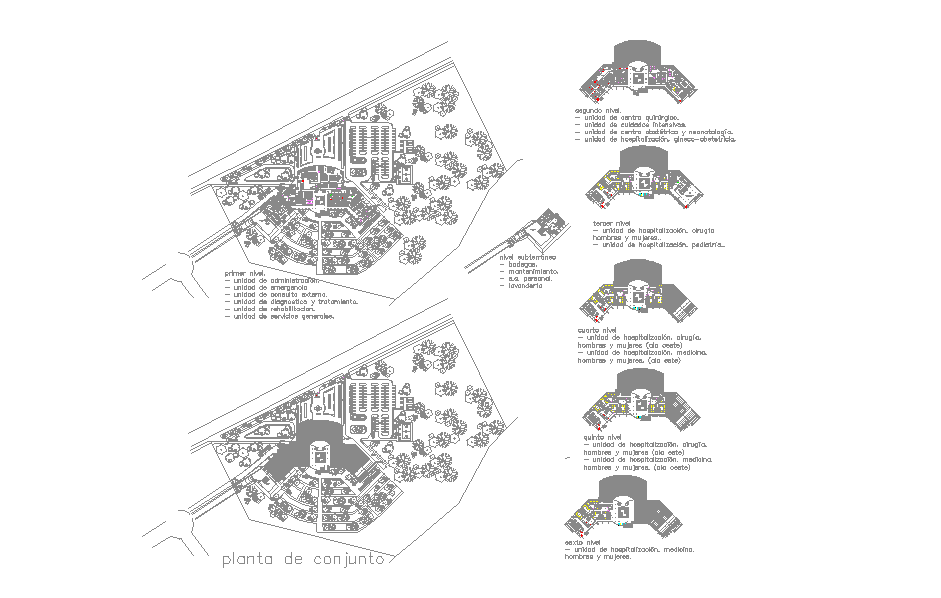 General Hospital Detail DWG with Multi Level Floor and Service Layout