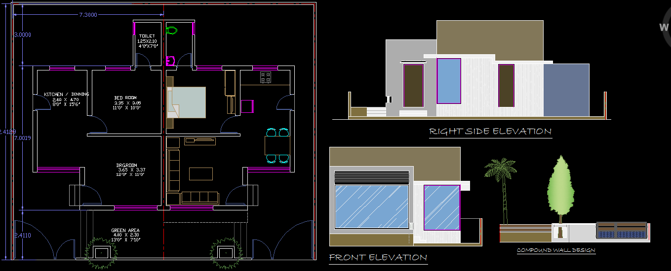 Twin House DWG Design with 2D Layout Plans for Residential Projects