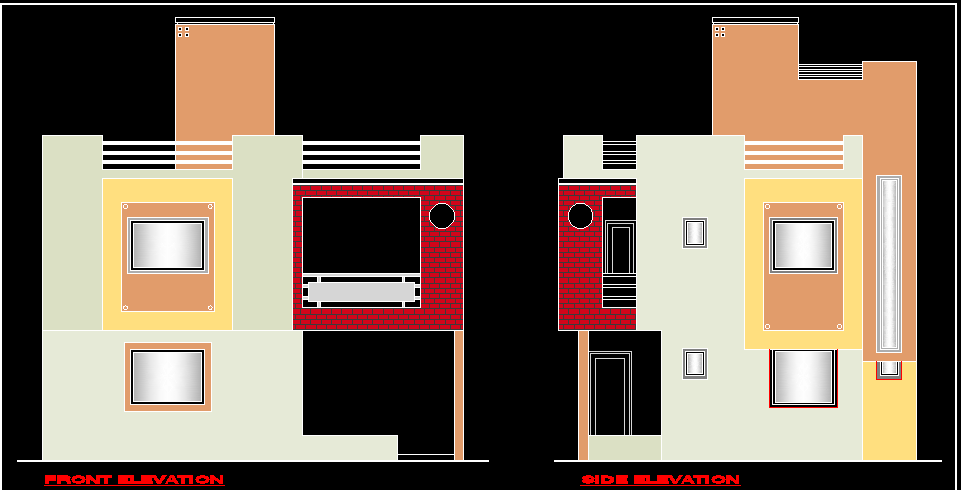 Modern Bungalow Design CAD Drawing with Front and Side Elevation Views
