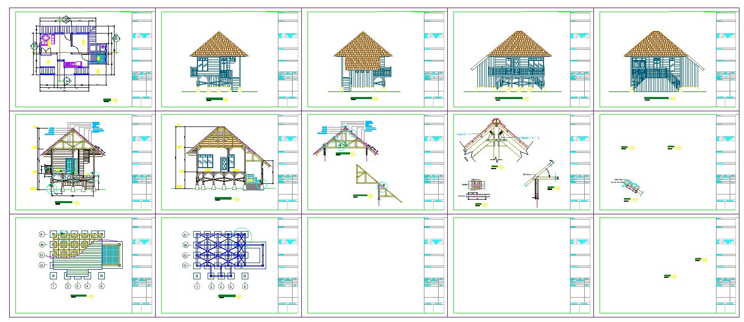 Wooden Villa House DWG 10x12m with Plan Elevation Section and Detail