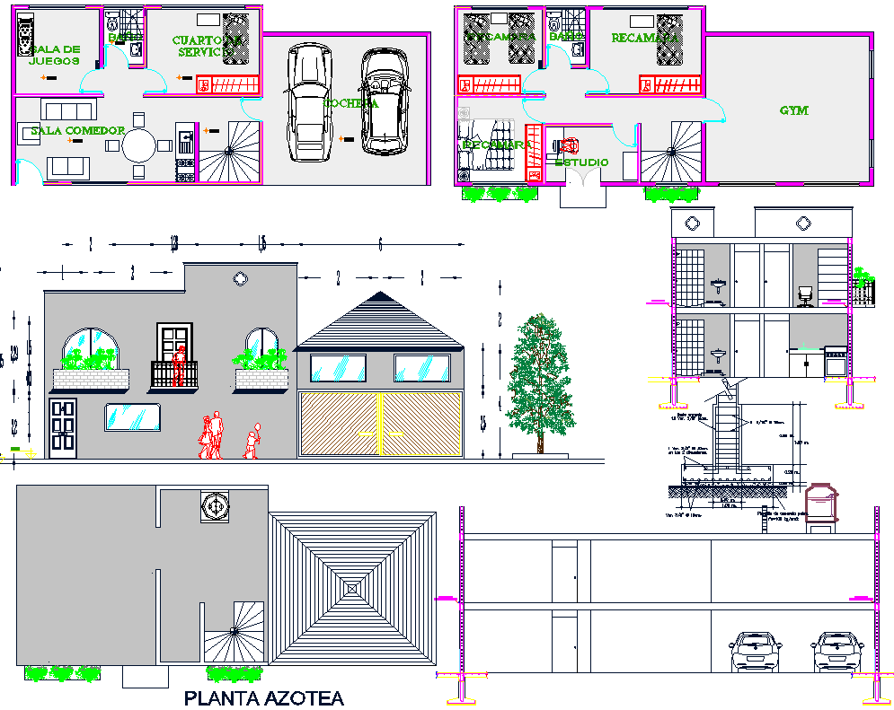 Modern House Design AutoCAD DWG with Plans Sections and Elevations