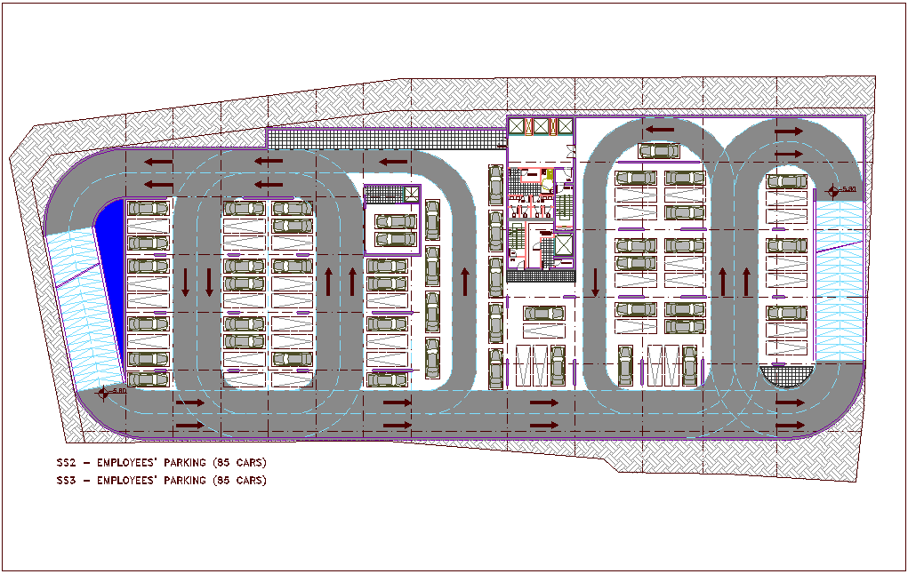 85 car employees bank head quarter basement view dwg file
