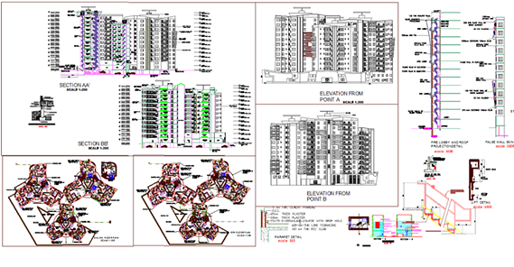 Complete Residential Building CAD Drawing with Plans and Elevations