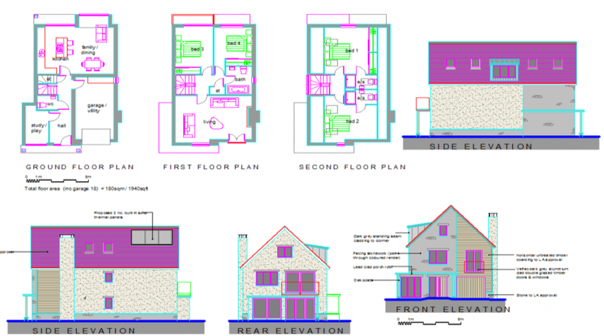 3 Storey House Design CAD Drawing with Detailed Plans Download