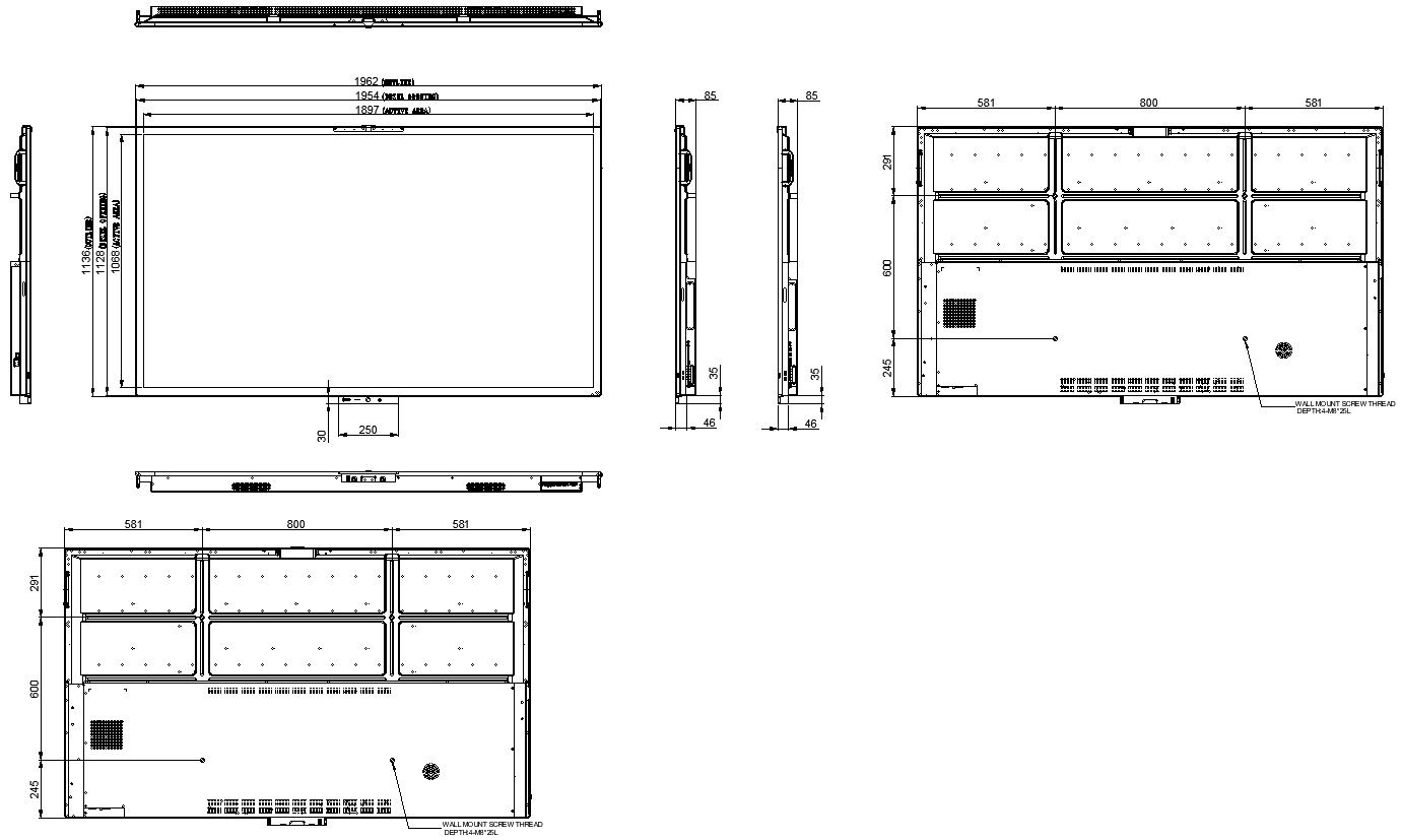 86inches LED CE series front and rear elevation DWG AutoCAD file