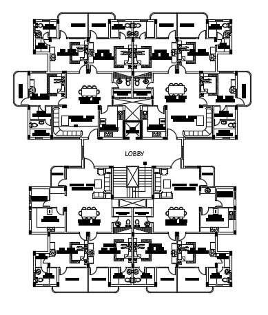86’x44’ multifamily first floor apartment plan CAD drawing