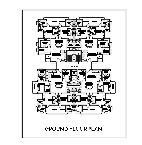86’x44’ multifamily ground floor apartment plan CAD drawing
