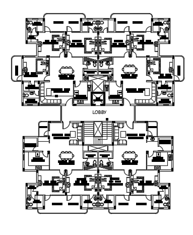 86’x44’ multifamily second floor apartment plan CAD drawing