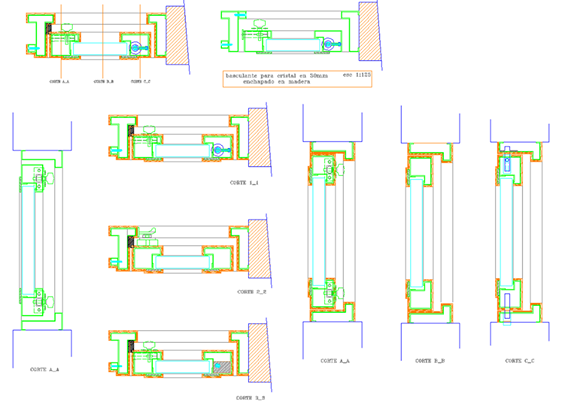 Wooden Window 2D CAD Drawing with Sectional Details and Frame Layout