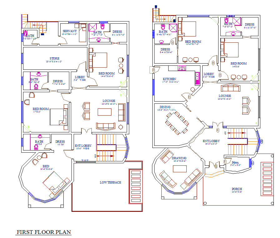 First Floor Residential AutoCAD DWG Plan with Bedroom and Lounge