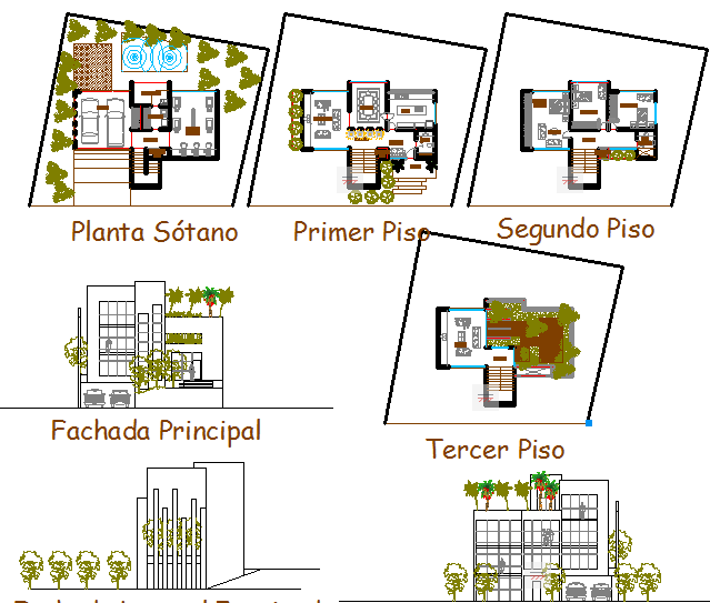 Modern Bungalow AutoCAD DWG Design with Floor Plans and Elevations