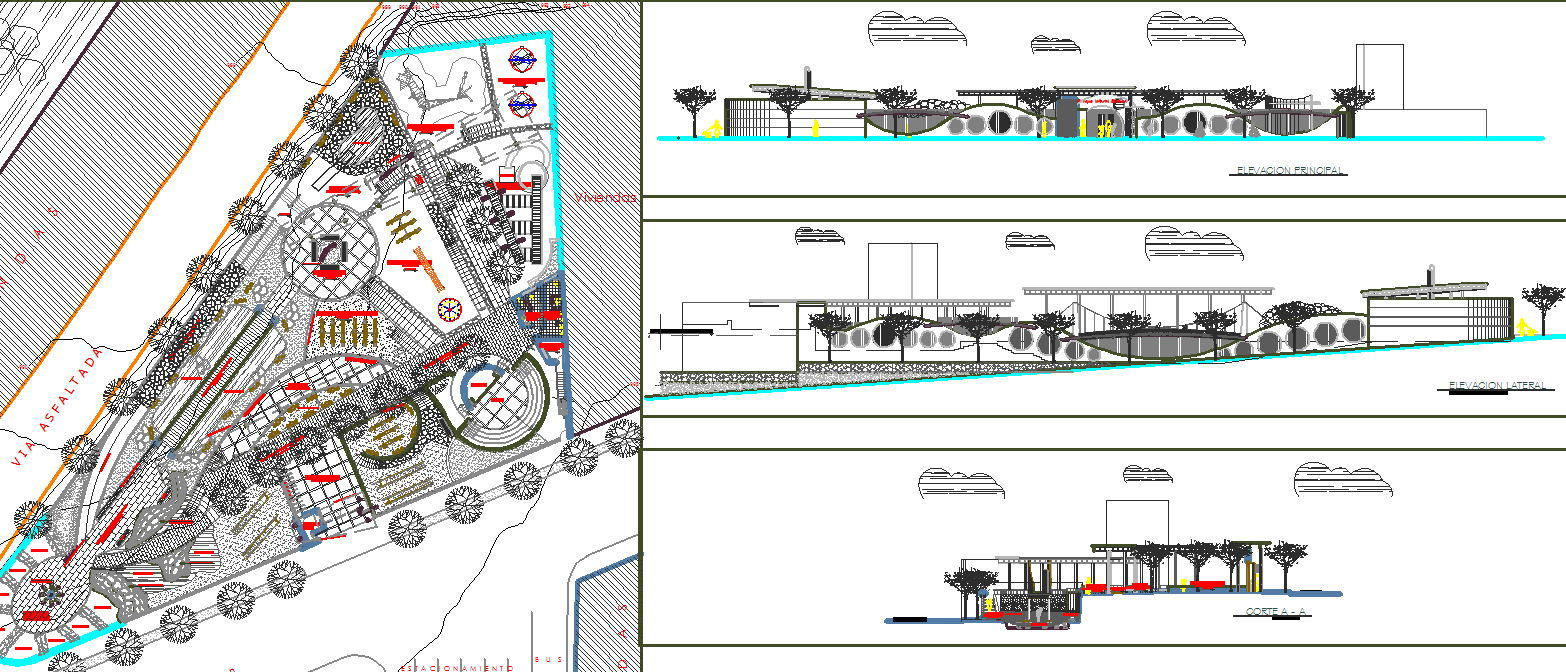 City Playground AutoCAD DWG File with Master Plan and Section View