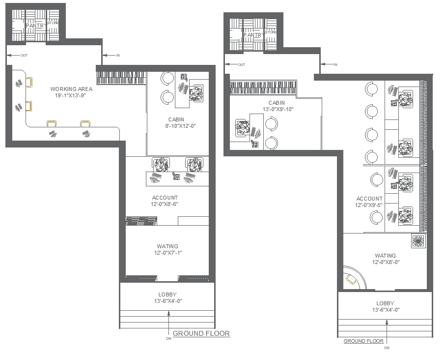 8.88x11.74m Ground Floor Office Interior Layout DWG | Cadbull