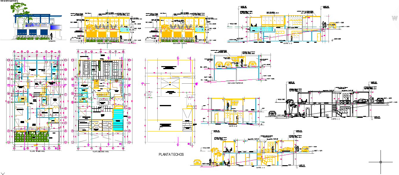 Modern Beach House DWG Plan with Detailed Floor and Elevation Views