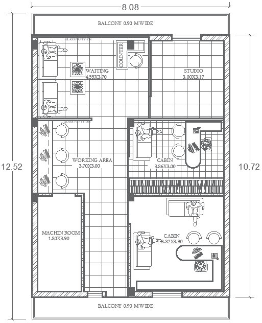 8.8x12.52m Office Interior Layout Plan DWG AutoCAD | Cadbull