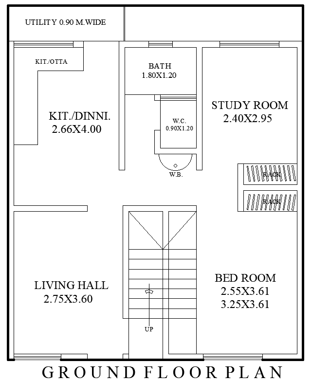 AutoCAD 8.96ftx7.46ft Floor Plan Design for Small House