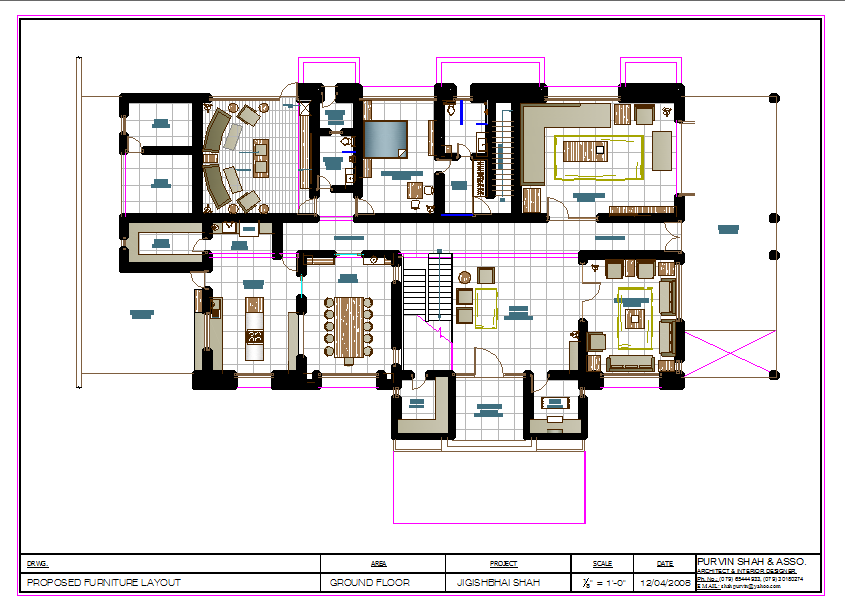 Modern Bungalows Layout Design – Ground Floor Plan with Drawing Room