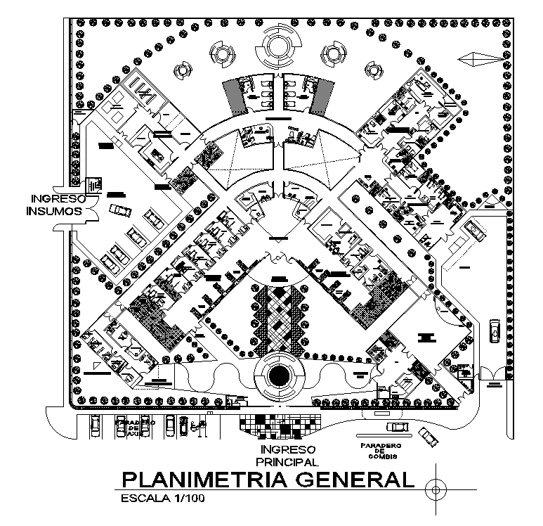 89x80m hospital plan is given in this AutoCAD drawing model. Download now.