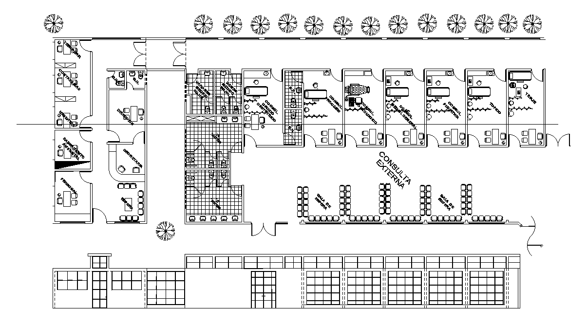 89x80m hospital plan of doctors consulting block is given in this AutoCAD drawing model.Download now.