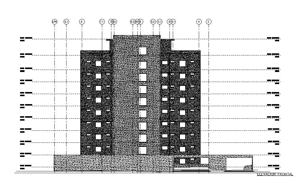 8 Storey Apartment Building Elevation Design Download DWG File