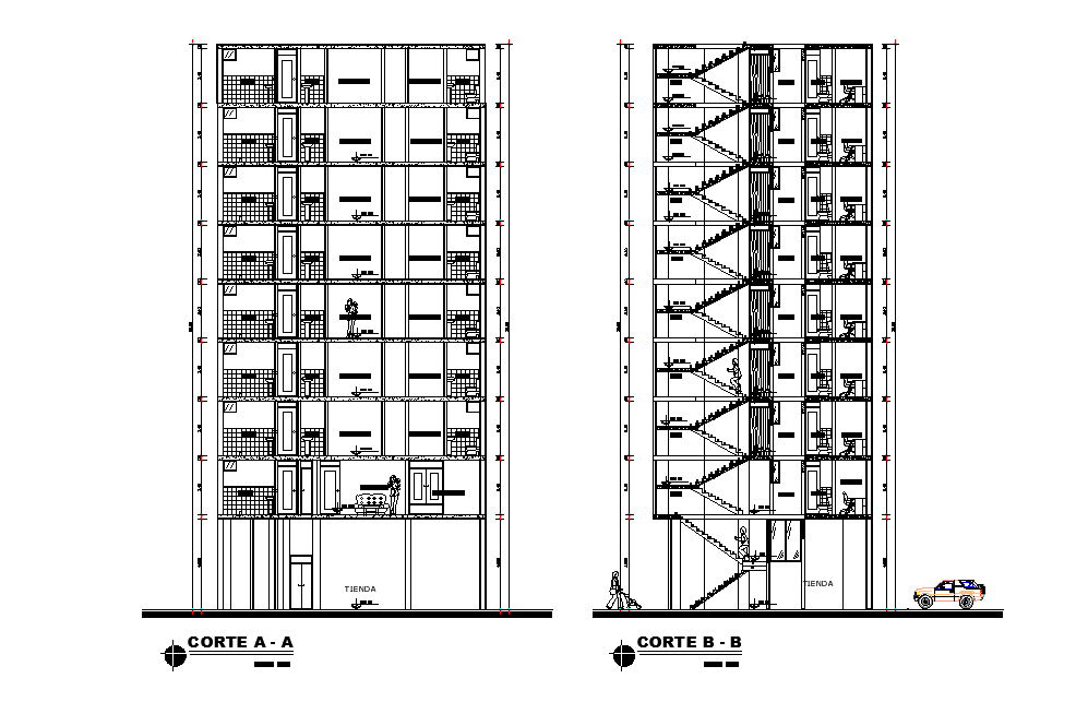 8 Story Apartment Building Section Drawing Download DWG File