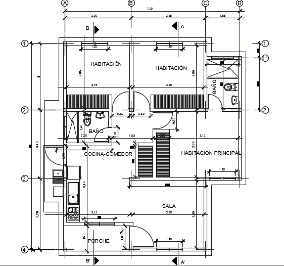 8X10m 3bhk beautiful villa plan AutoCAD drawing