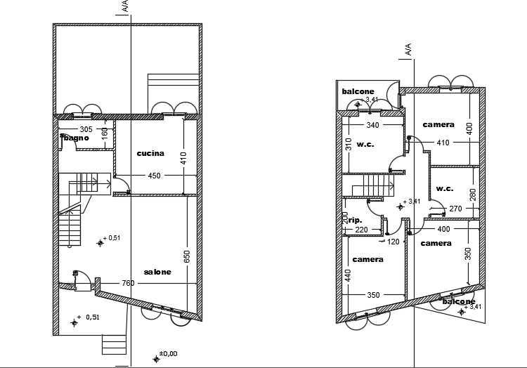 8X12m architecture 3 story first and second floor house plan AutoCAD drawing