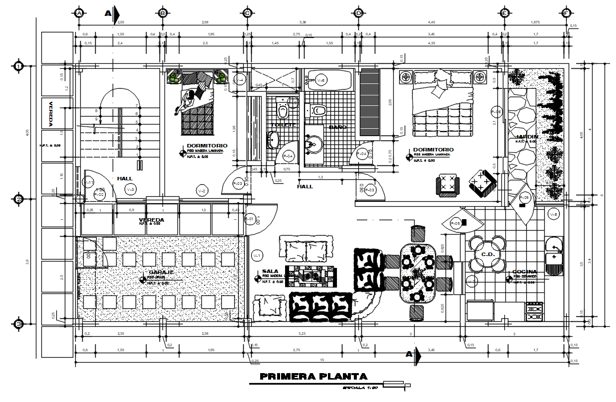 8X15 Meter House Layout Plan With Furniture CAD Drawing Download DWG File