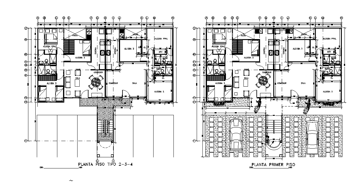8X16 Meter 3 BHK Apartment Layout Plan AutoCAD Drawing DWG File
