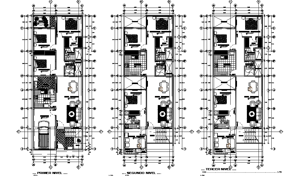 8X20 Meter 3 BHK House Layout Plan CAD Drawing DWG File