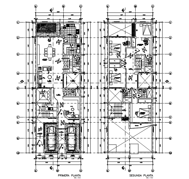 8X23 Meter 4 BHK House Ground Floor And First Floor Plan Drawing DWG File