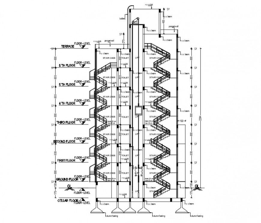 8 story apartment section plan cad file