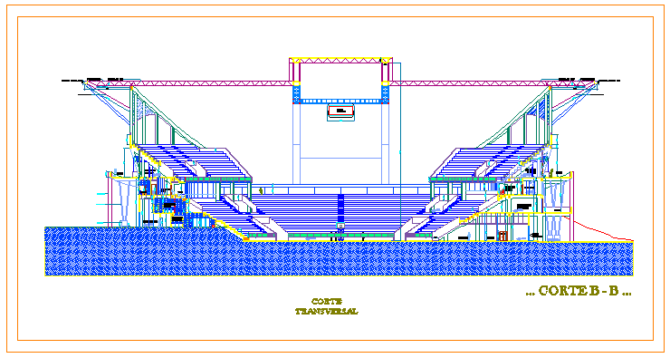 Cross section elevation drawing design of Sport center drawing