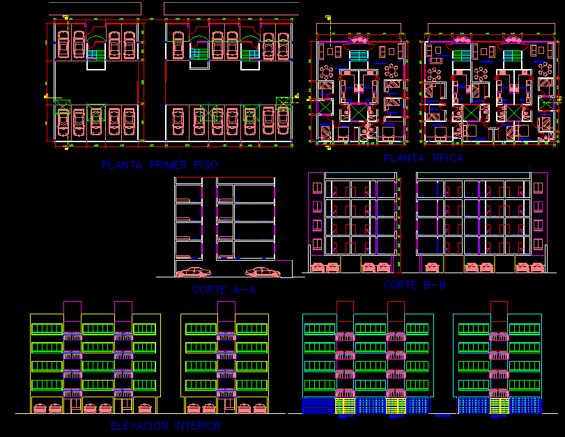 Modern Apartment AutoCAD Drawing with Parking and Floor Plans