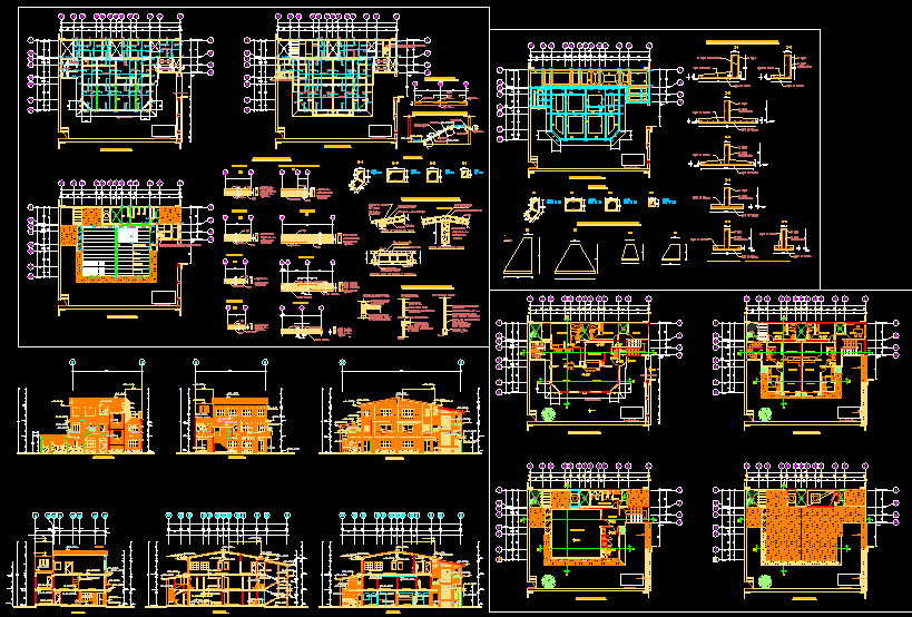 Modern Bungalow AutoCAD Drawing with Plans, Elevations, Sections
