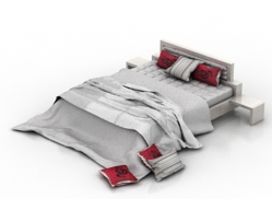 3D Bed CAD Drawing with Realistic Rendered Design for Interiors DWG