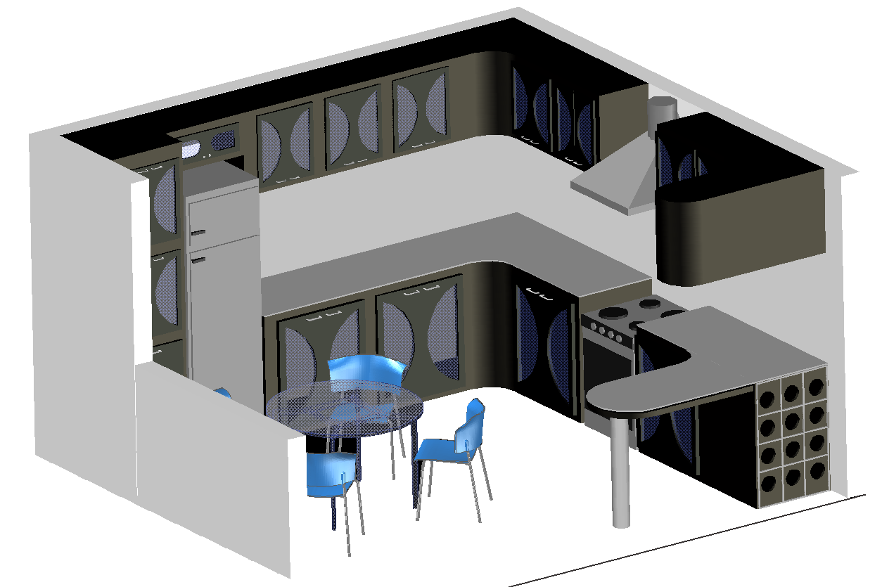 Modern 3D Kitchen Interior Design and Furniture Layout in AutoCAD DWG