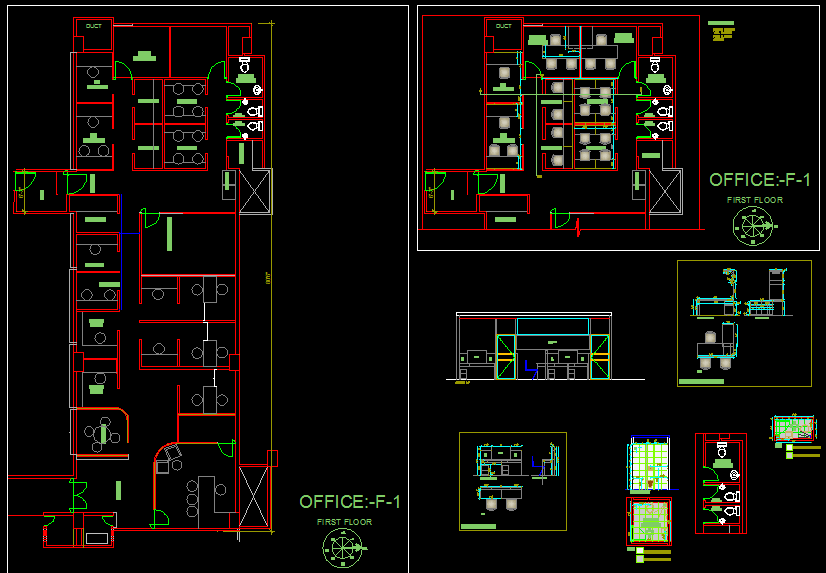 Office DWG Design with 2D Layout and Furniture Plan for Architects