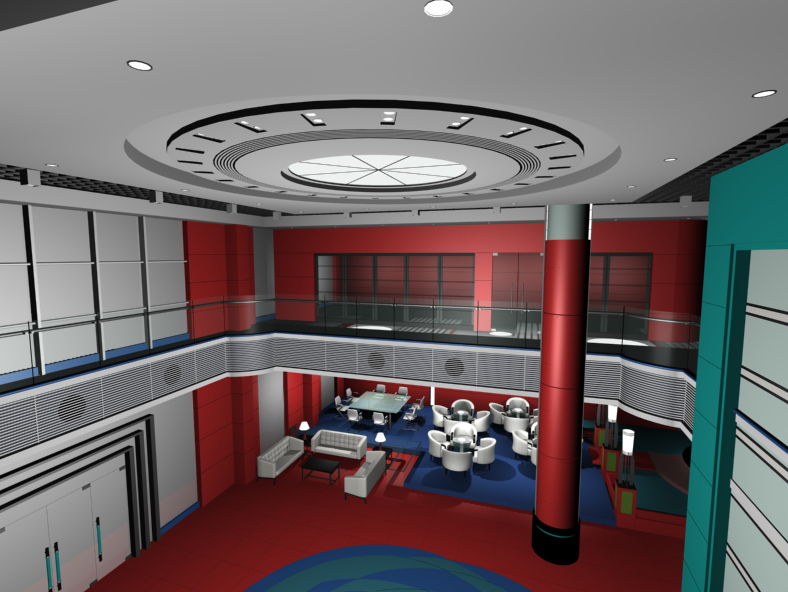 3D Hotel Hall DWG Drawing with Interior Ceiling and Furniture Layout