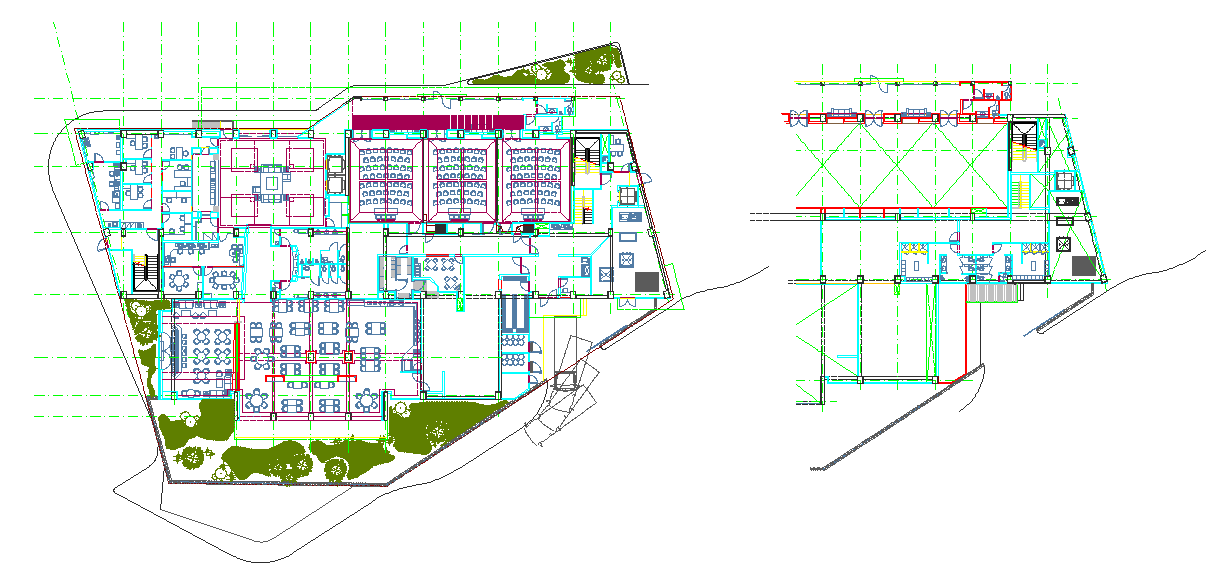 Detailed Hotel Project Layout with Floor Plan and Section DWG