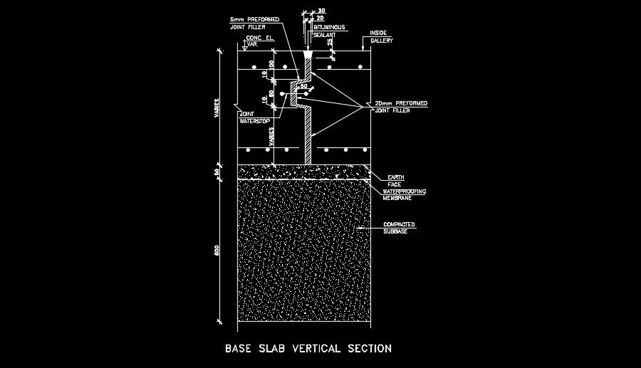 8m height of the base slab vertical section view