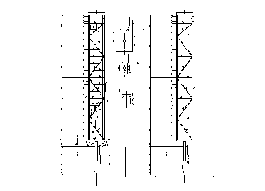 8m height tower front and side elevation details are given in this AutoCAD 2D DWG drawing file.