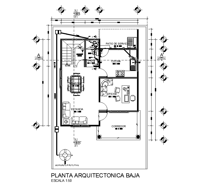 8x10m ground floor house plan is given in this AutoCAD drawing model. Download now.