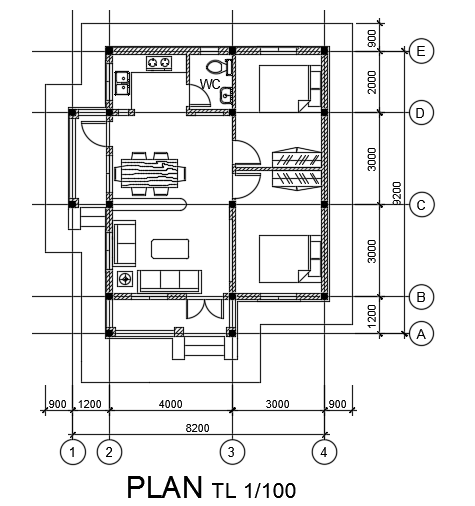 8x10m home plan AutoCAD model is given in this file