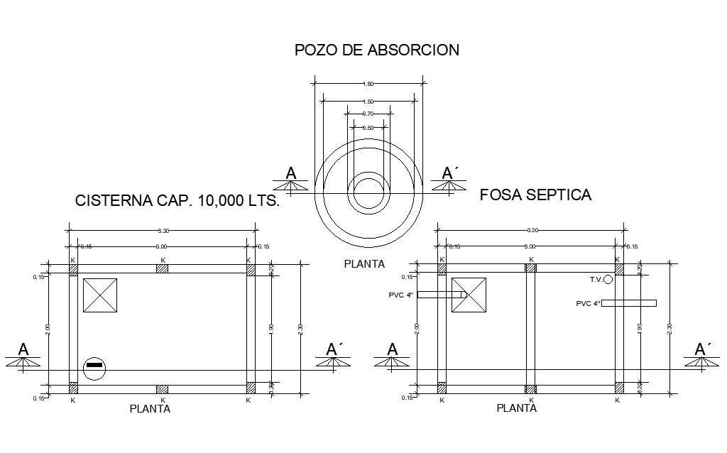 8x10m house plan cistern plan is given in this AutoCAD drawing model. Download now.