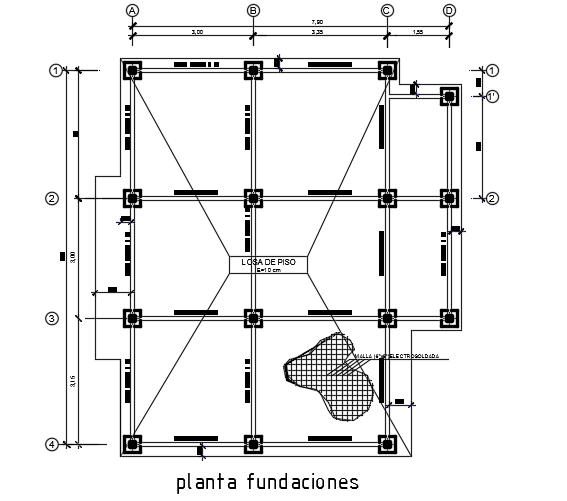 8x10m house plan foundation and column layout CAD drawing