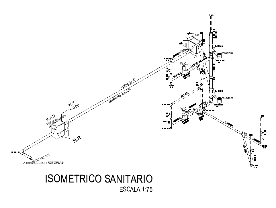 8x10m house plan of left side sanitary pipe line connections are given in this AutoCAD model. Download now.