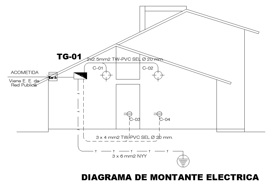 8x10m house plan of the electrical upright diagram is given in this AutoCAD drawing model. Download now.